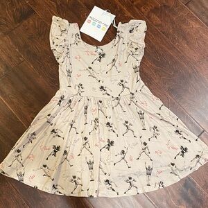 Macaron + Me Bamboo Football ruffled capsleeve twirl dress 3T NWT